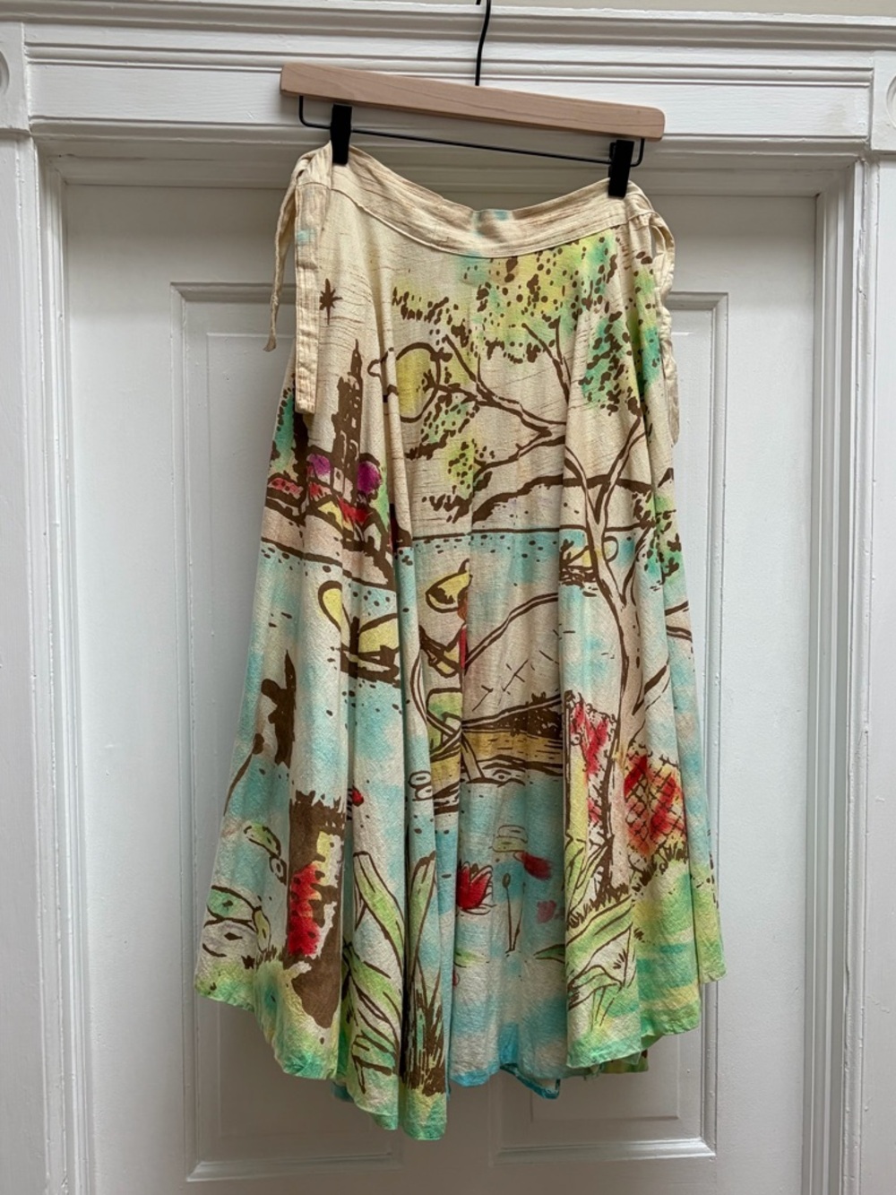 Vintage hand painted A line midi skirt